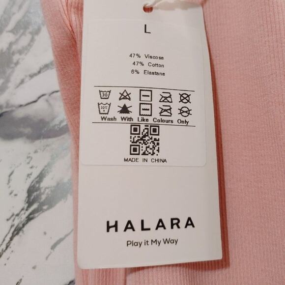 Halara Ribbed Knit Square Neck Split Hem Bodycon Midi Dress Pink Womens L NWT - Picture 6 of 8